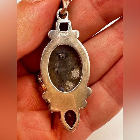 NWT Labradorite cabochon/faceted smoky quartz in Bali sterling silver pendant! - Picture 4 of 10